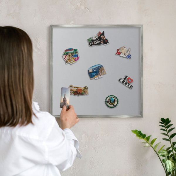 Printed magnet board in a silver frame Gray gradient