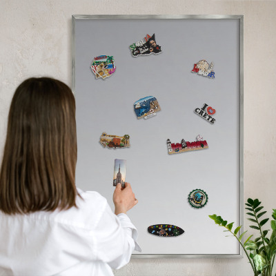 Printed magnet board in a silver frame Gray gradient