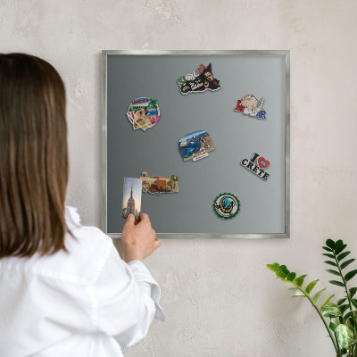 Souvenir magnet display board with a silver frame Blue gradient