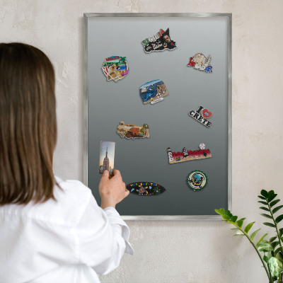 Souvenir magnet display board with a silver frame Blue gradient