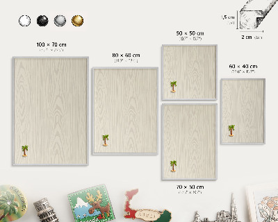 Printed magnet board in a silver frame Wooden rings