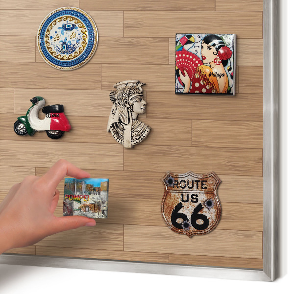 Souvenir magnet display board with a silver frame Wooden pattern