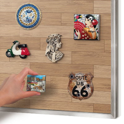 Souvenir magnet display board with a silver frame Wooden pattern