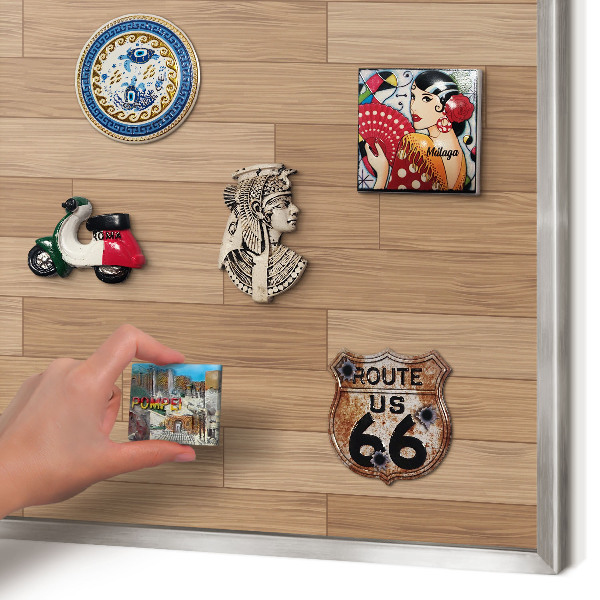 Souvenir magnet display board with a silver frame Wooden pattern