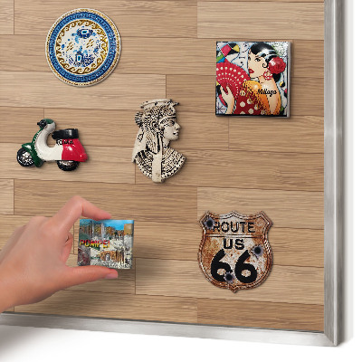 Souvenir magnet display board with a silver frame Wooden pattern
