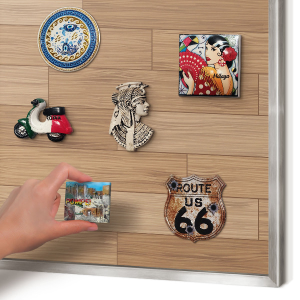 Souvenir magnet display board with a silver frame Wooden pattern