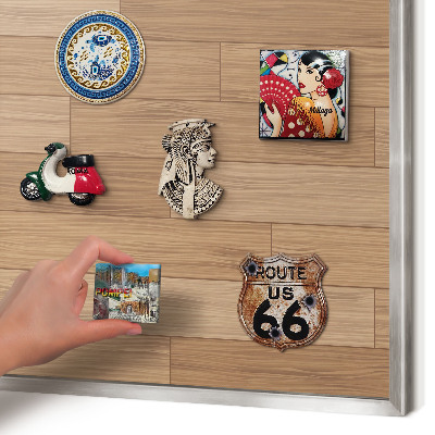 Souvenir magnet display board with a silver frame Wooden pattern