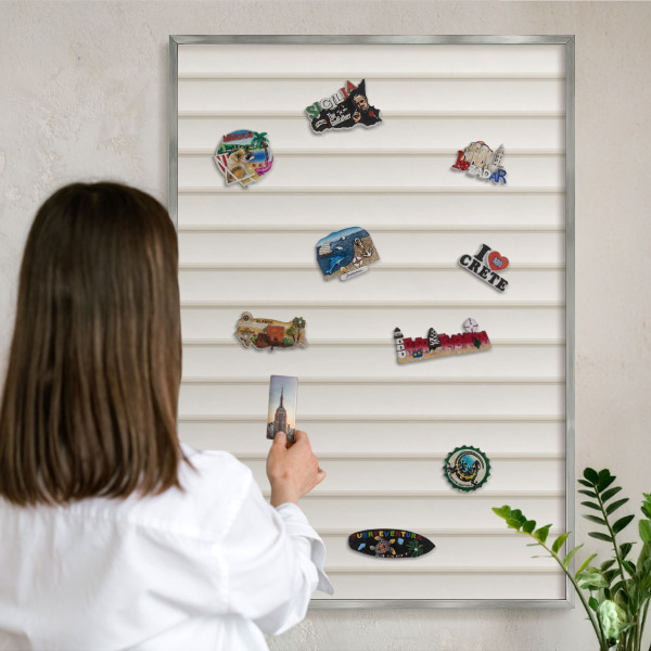 Printed magnet board in a silver frame Vertical lines