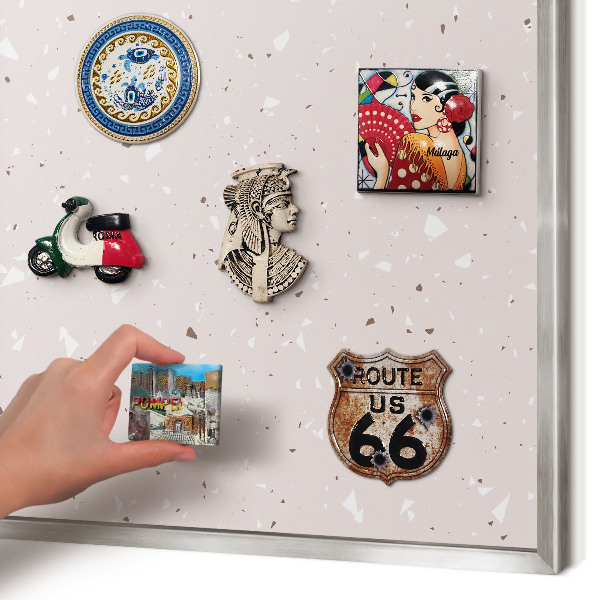 Souvenir magnet display board with a silver frame Modern terrazzo