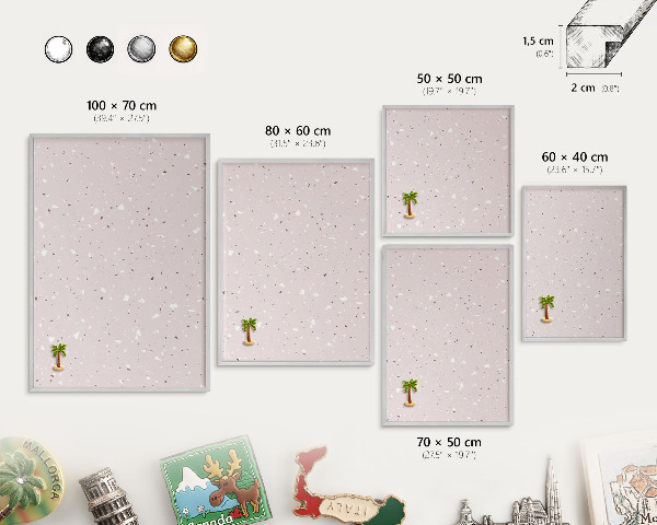 Souvenir magnet display board with a silver frame Modern terrazzo