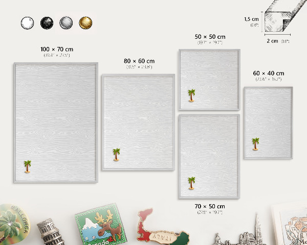 Printed magnet board in a silver frame Wooden pattern