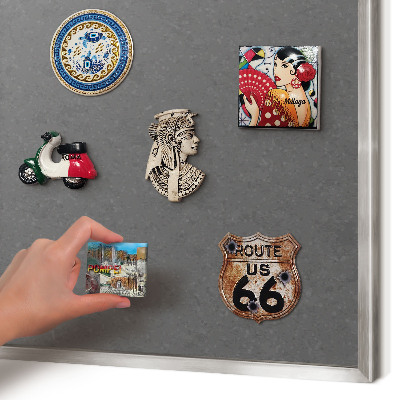 Souvenir magnet display board with a silver frame Gray texture