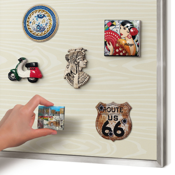 Printed magnet board in a silver frame Beige grain