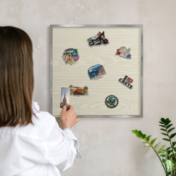 Printed magnet board in a silver frame Beige grain