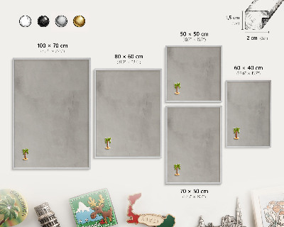 Printed magnet board in a silver frame Gray background