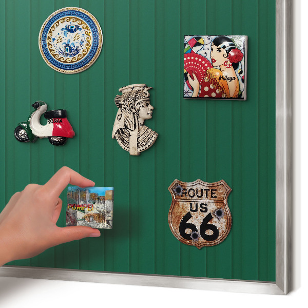 Printed magnet board in a silver frame Green stripes