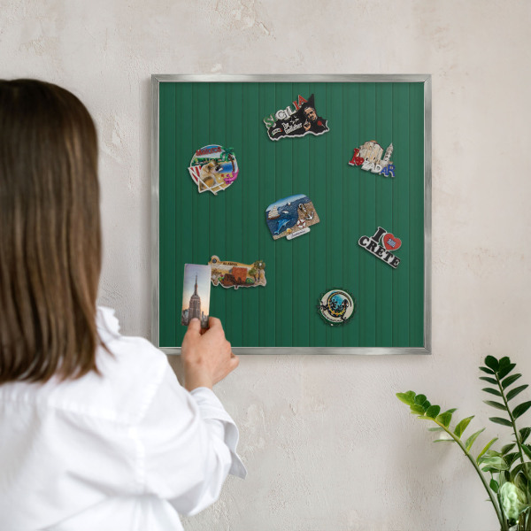 Printed magnet board in a silver frame Green stripes