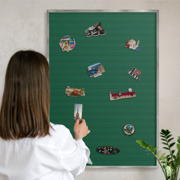 Printed magnet board in a silver frame Green stripes