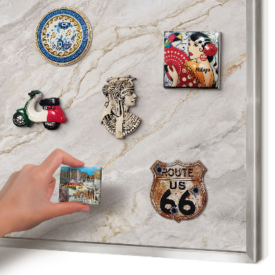 Souvenir magnet display board with a silver frame Marble elegance
