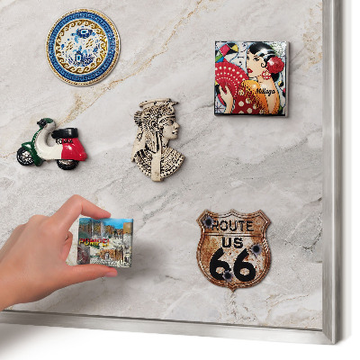 Souvenir magnet display board with a silver frame Marble elegance