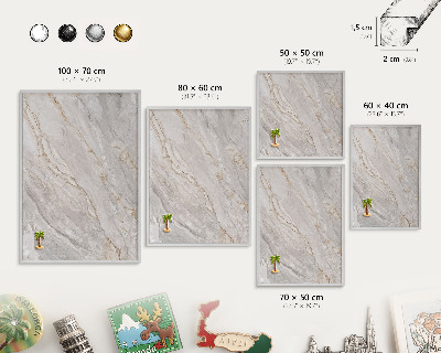 Souvenir magnet display board with a silver frame Marble elegance