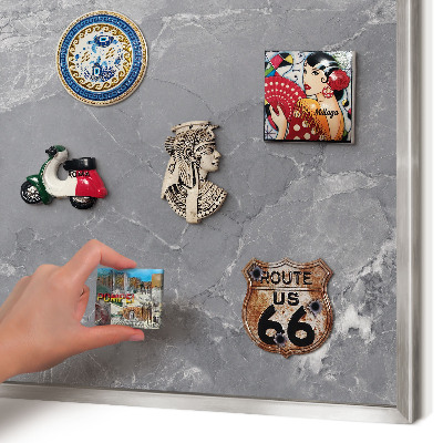 Printed magnet board in a silver frame Gray marble