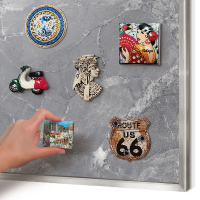 Printed magnet board in a silver frame Gray marble