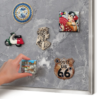 Printed magnet board in a silver frame Gray marble
