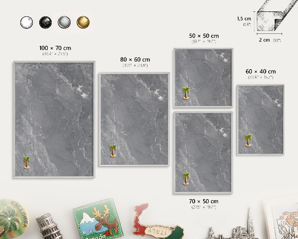 Printed magnet board in a silver frame Gray marble