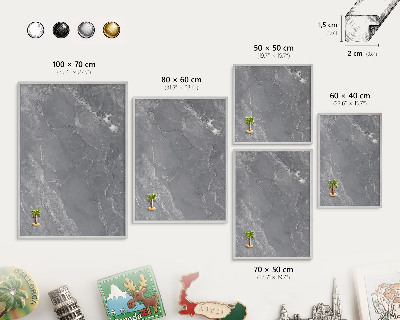 Printed magnet board in a silver frame Gray marble