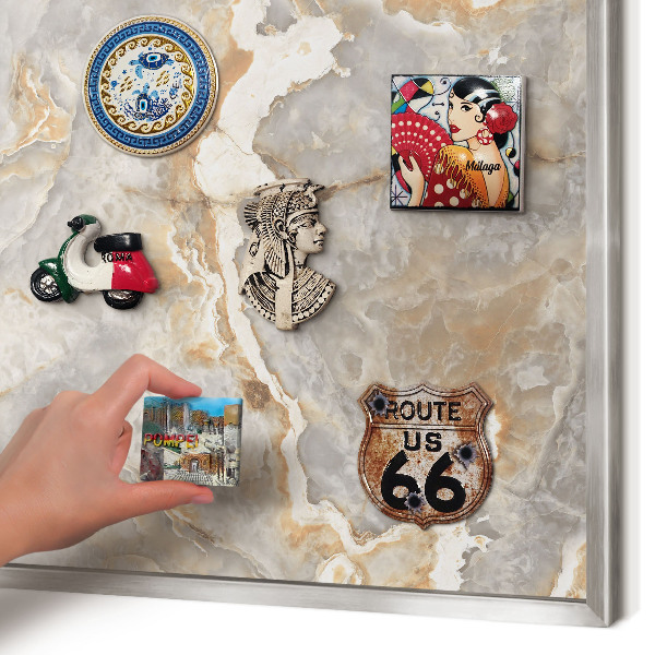 Printed magnet board in a silver frame Marble elegance