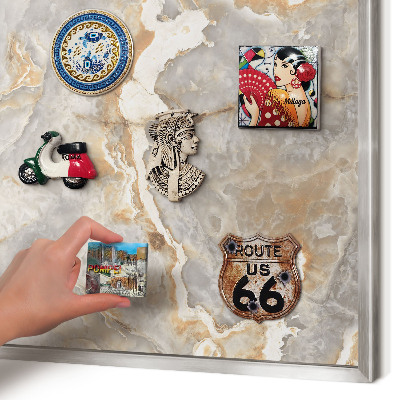 Printed magnet board in a silver frame Marble elegance