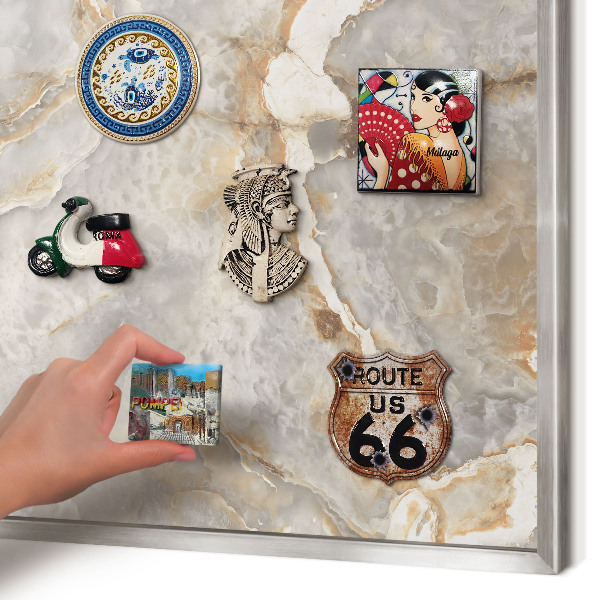 Printed magnet board in a silver frame Marble elegance