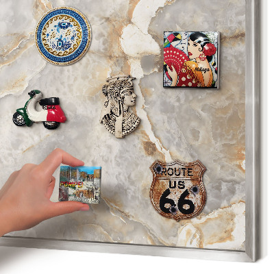 Printed magnet board in a silver frame Marble elegance