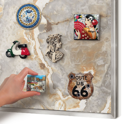 Printed magnet board in a silver frame Marble elegance