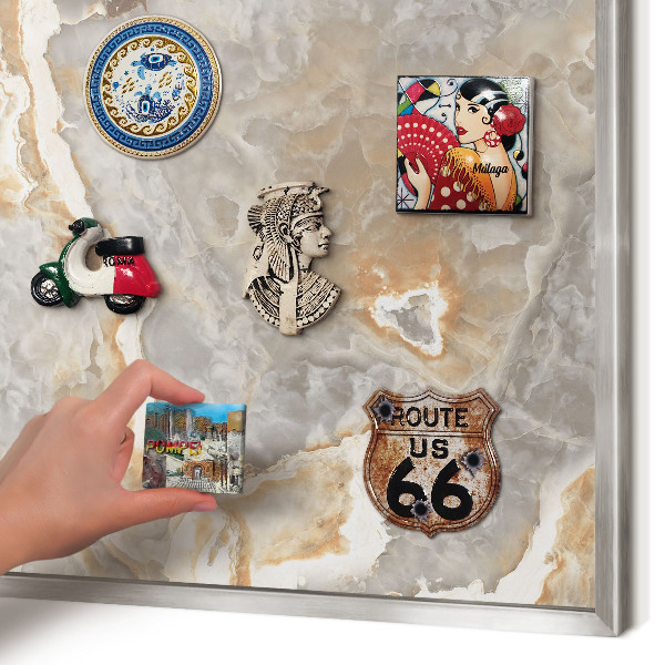 Printed magnet board in a silver frame Marble elegance