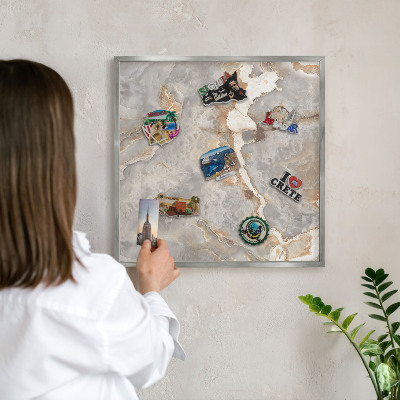 Printed magnet board in a silver frame Marble elegance