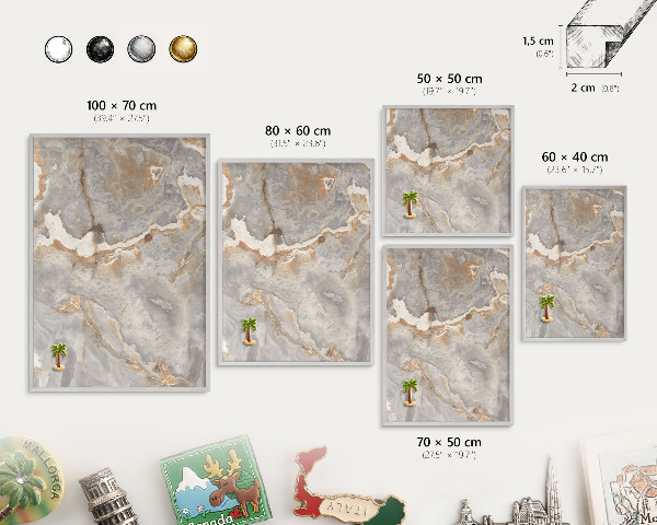 Printed magnet board in a silver frame Marble elegance