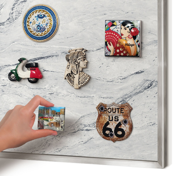 Printed magnet board in a silver frame Gray elegance