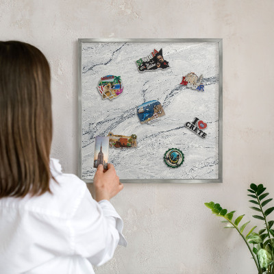 Printed magnet board in a silver frame Gray elegance