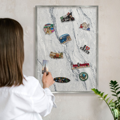 Printed magnet board in a silver frame Gray elegance