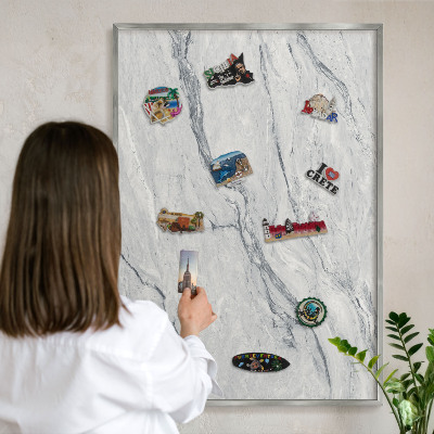 Printed magnet board in a silver frame Gray elegance