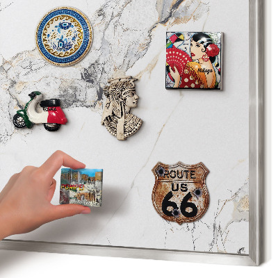 Souvenir magnet display board with a silver frame Marble effect