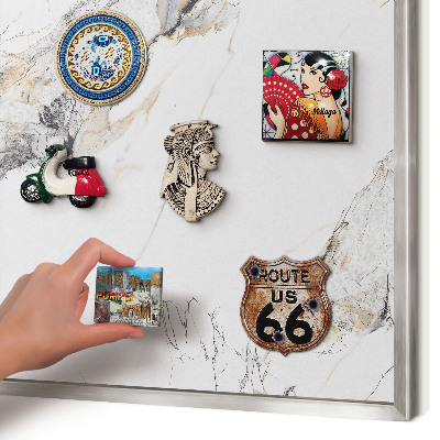 Souvenir magnet display board with a silver frame Marble effect