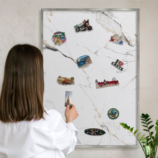 Printed magnet board in a silver frame Modern elegance