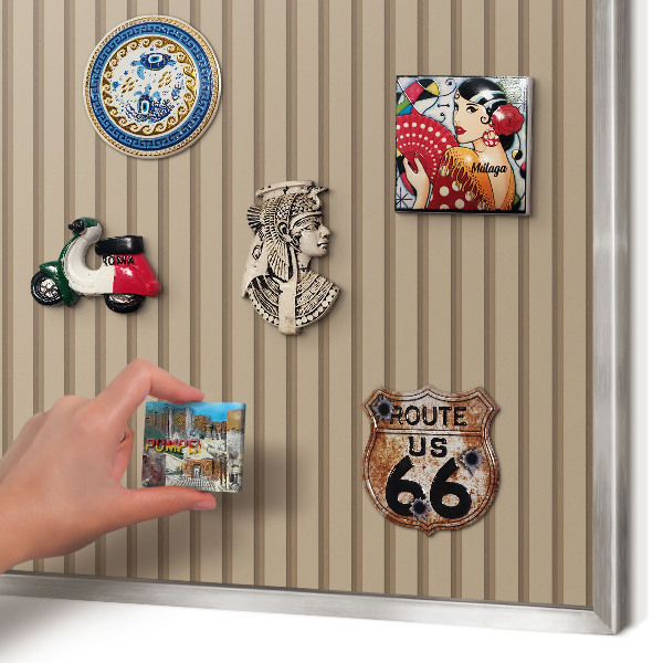 Souvenir magnet display board with a silver frame Vertical stripes