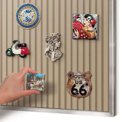 Souvenir magnet display board with a silver frame Vertical stripes