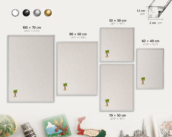 Printed magnet board in a silver frame Creamy texture