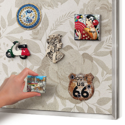 Souvenir magnet display board with a silver frame Vintage flowers
