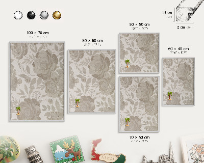 Souvenir magnet display board with a silver frame Vintage flowers